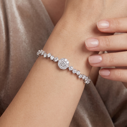 Natural Diamond Halo Tennis Bracelet | 0.57 CT Natural Diamonds | 18K White Gold | Saleh Sallom Jewelry