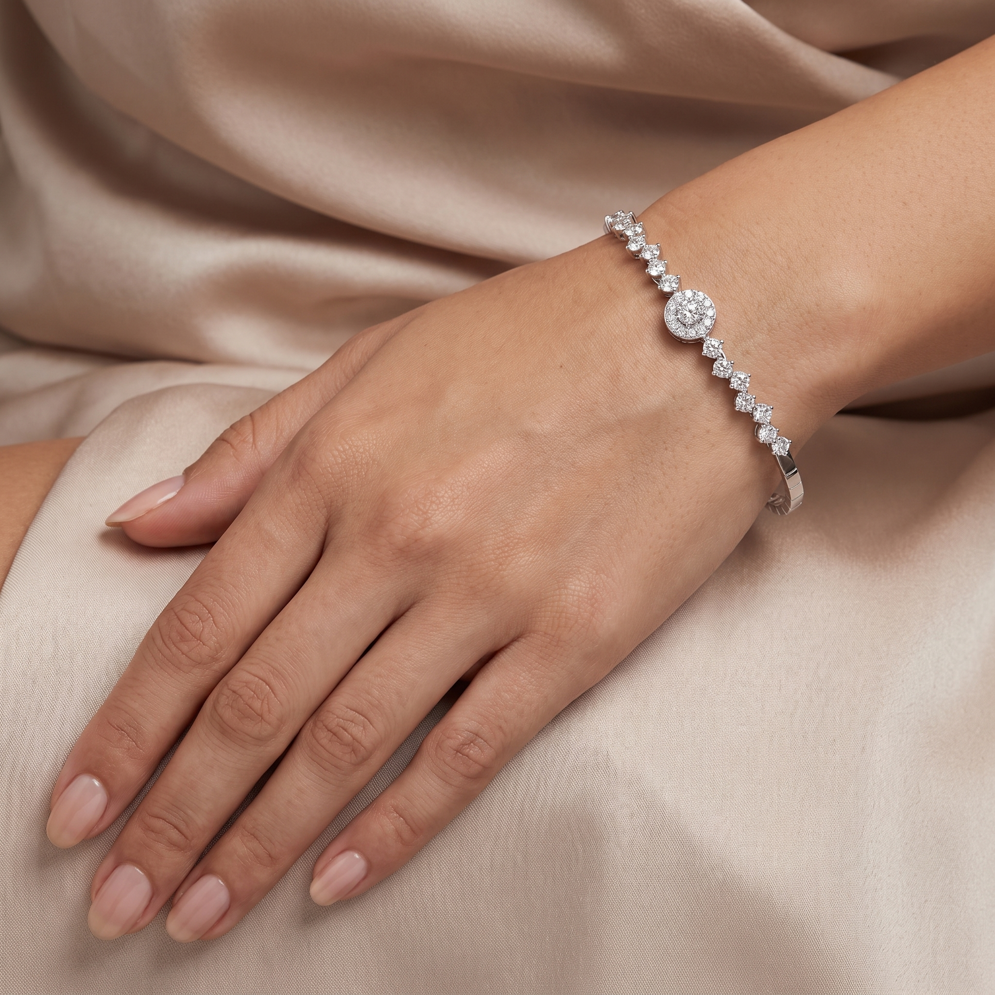Natural Diamond Halo Tennis Bracelet | 0.57 CT Natural Diamonds | 18K White Gold | Saleh Sallom Jewelry Secondary image