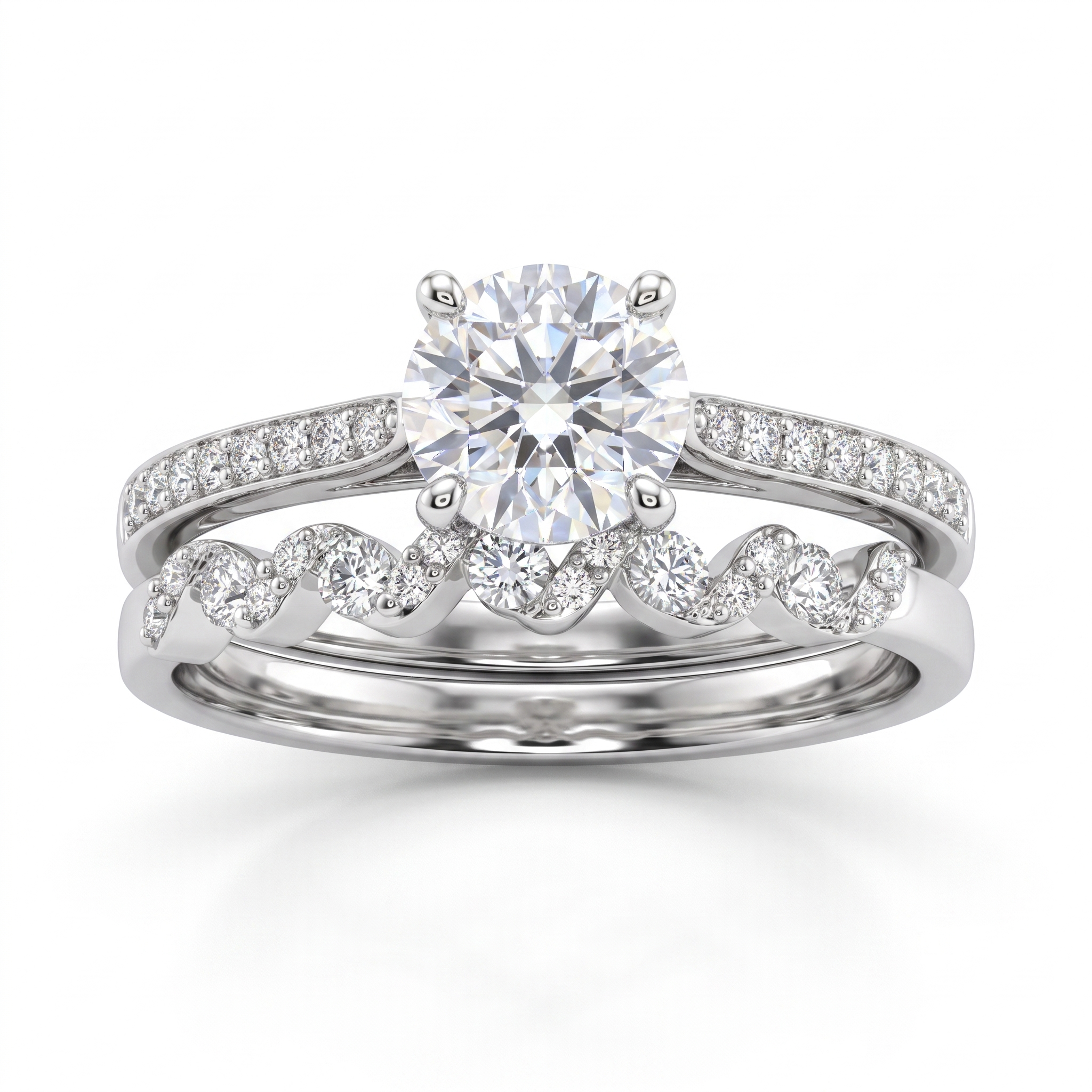 Natural Diamond Bridal Ring Set | 0.95 CT Natural Diamonds | IGI Certified | 18K White Gold | Saleh Sallom Jewelry Main image