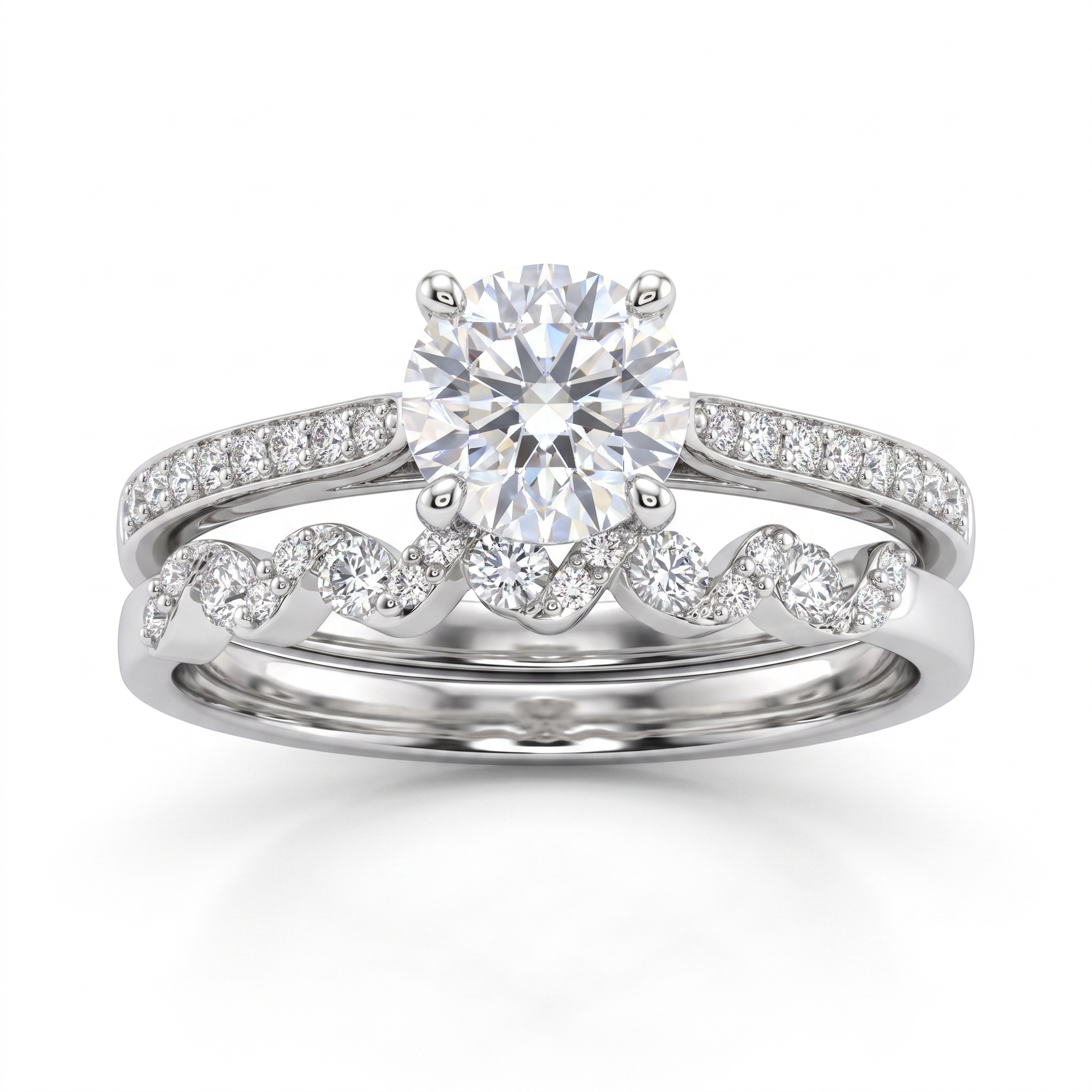 Natural Diamond Bridal Ring Set | 0.95 CT Natural Diamonds | IGI Certified | 18K White Gold | Saleh Sallom Jewelry