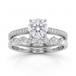 Natural Diamond Bridal Ring Set | 0.95 CT Natural Diamonds | IGI Certified | 18K White Gold | Saleh Sallom Jewelry