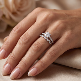 Natural Diamond Bridal Ring Set | 0.95 CT Natural Diamonds | IGI Certified | 18K White Gold | Saleh Sallom Jewelry