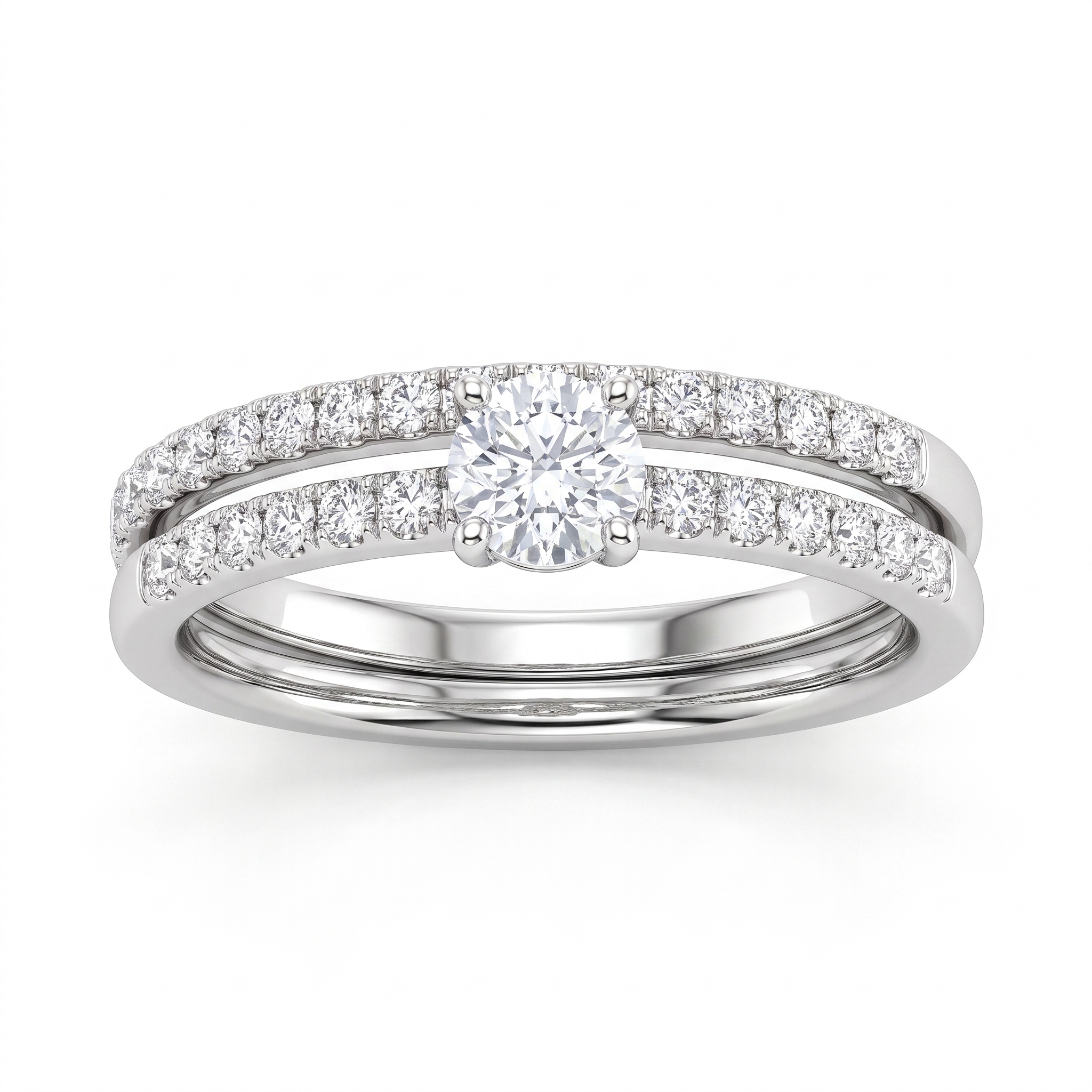 Natural Diamond Bridal Ring Set | 0.58 CT Natural Diamonds | 18K White Gold | Saleh Sallom Jewelry Main image