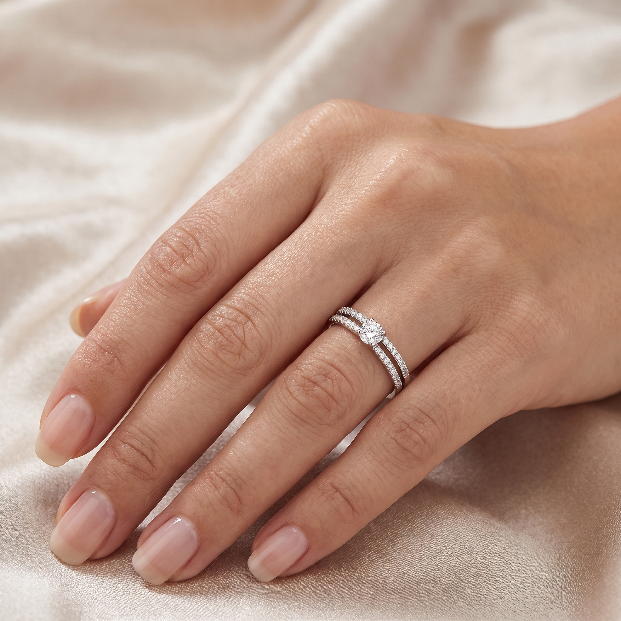 Natural Diamond Bridal Ring Set | 0.58 CT Natural Diamonds | 18K White Gold | Saleh Sallom Jewelry Secondary image
