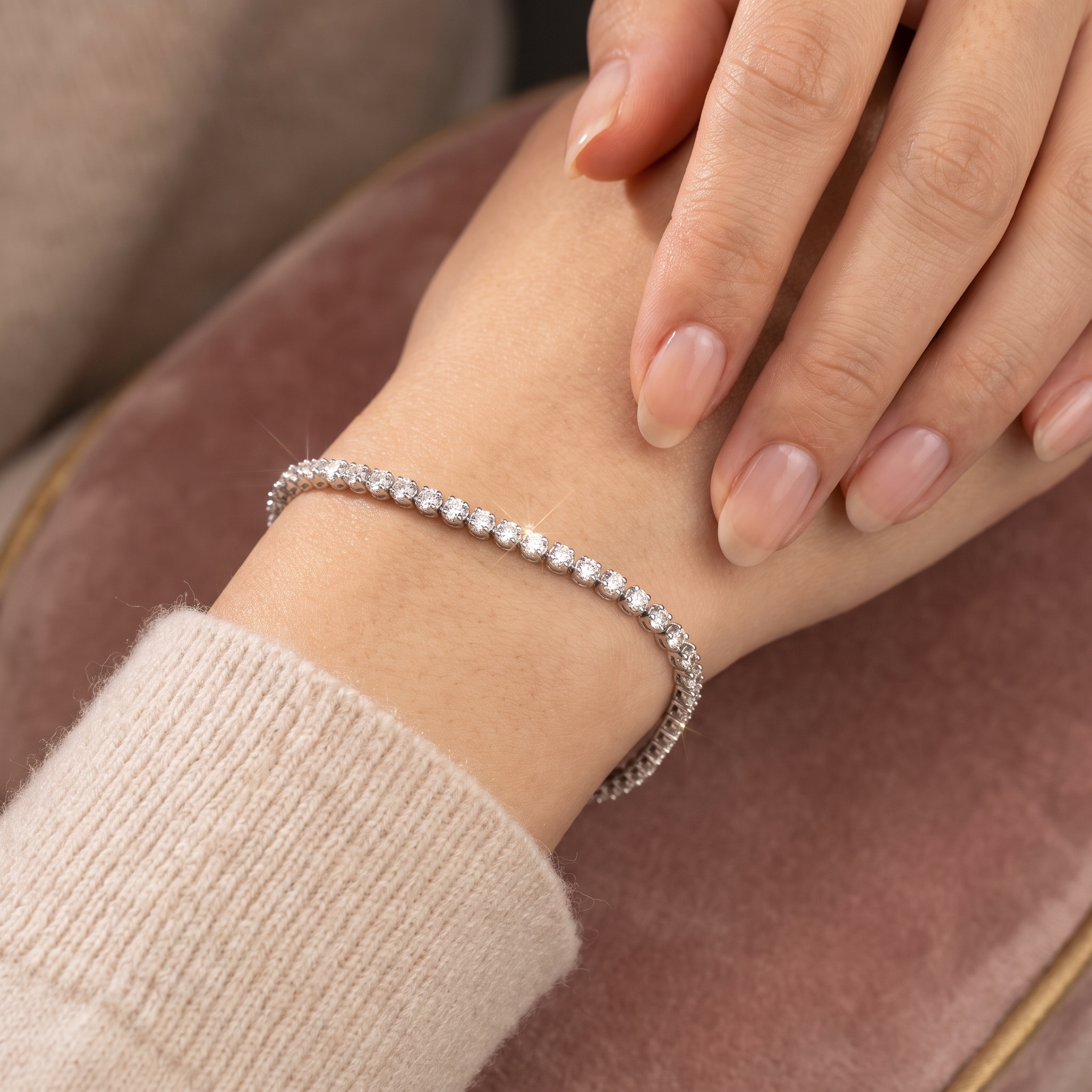 Natural Diamond Tennis Bracelet | 1.75 CT Natural Diamonds | IGI Certified | 18K White Gold | Saleh Sallom Jewelry Secondary image