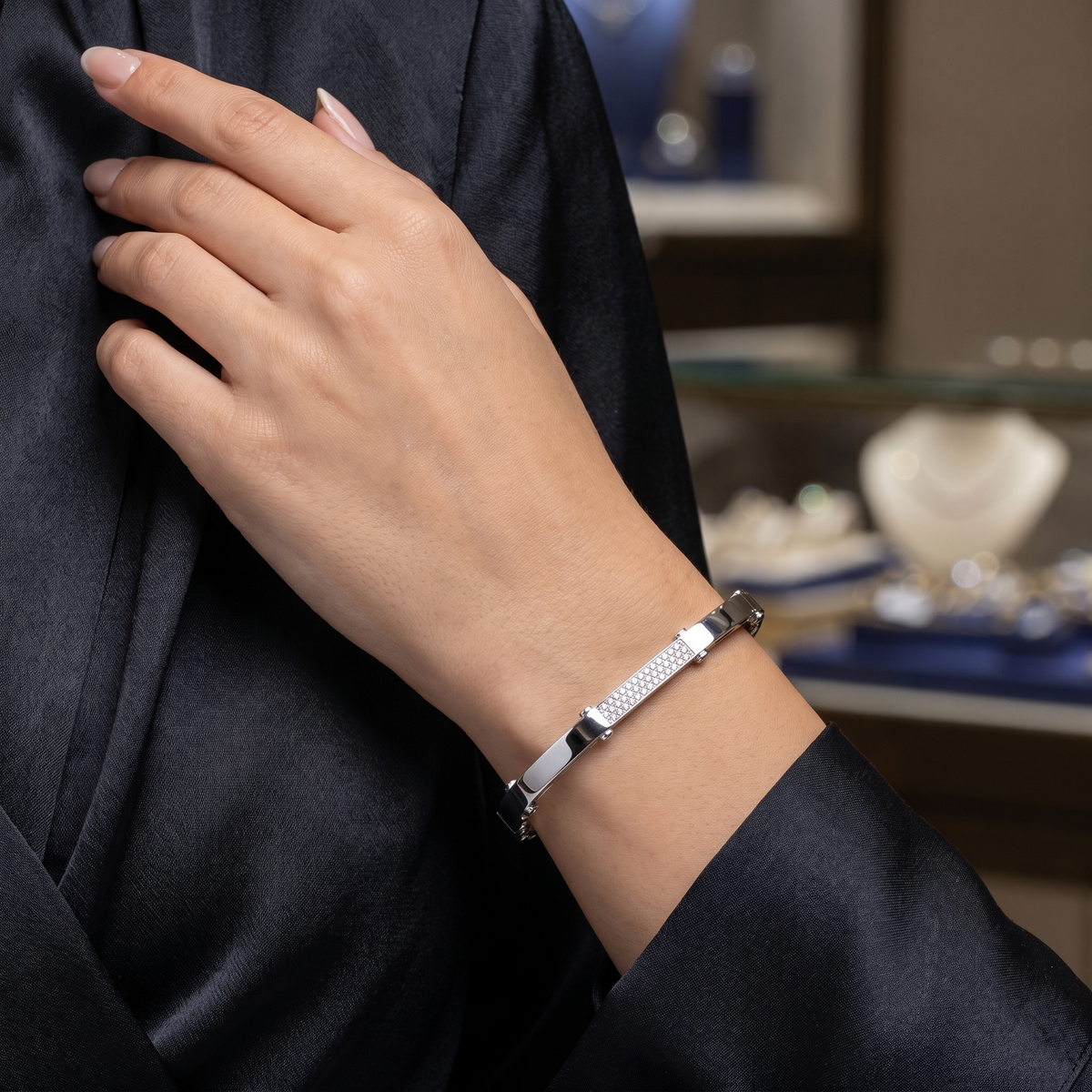 Natural Diamond Bangle Bracelet | 0.57 CT Natural Diamonds | 18K White Gold | Saleh Sallom Jewelry