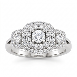 Natural Diamond Halo Ring | 1.00 CT Natural Diamonds | IGI Certified | 18K White Gold | Saleh Sallom Jewelry