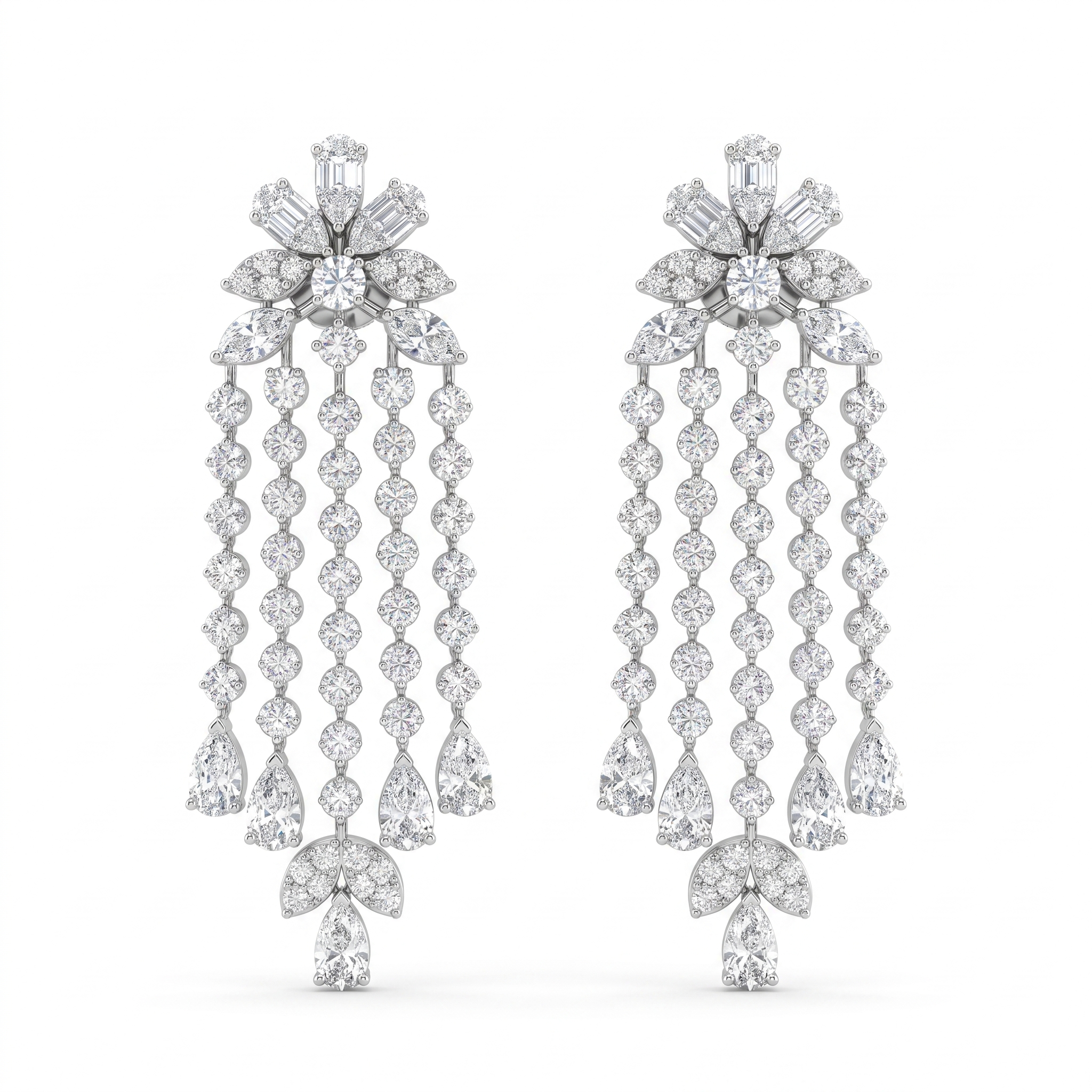 Natural Diamond Chandelier Earrings | 3.64 CT Natural Diamonds | 18K White Gold | Saleh Sallom Jewelry Main image