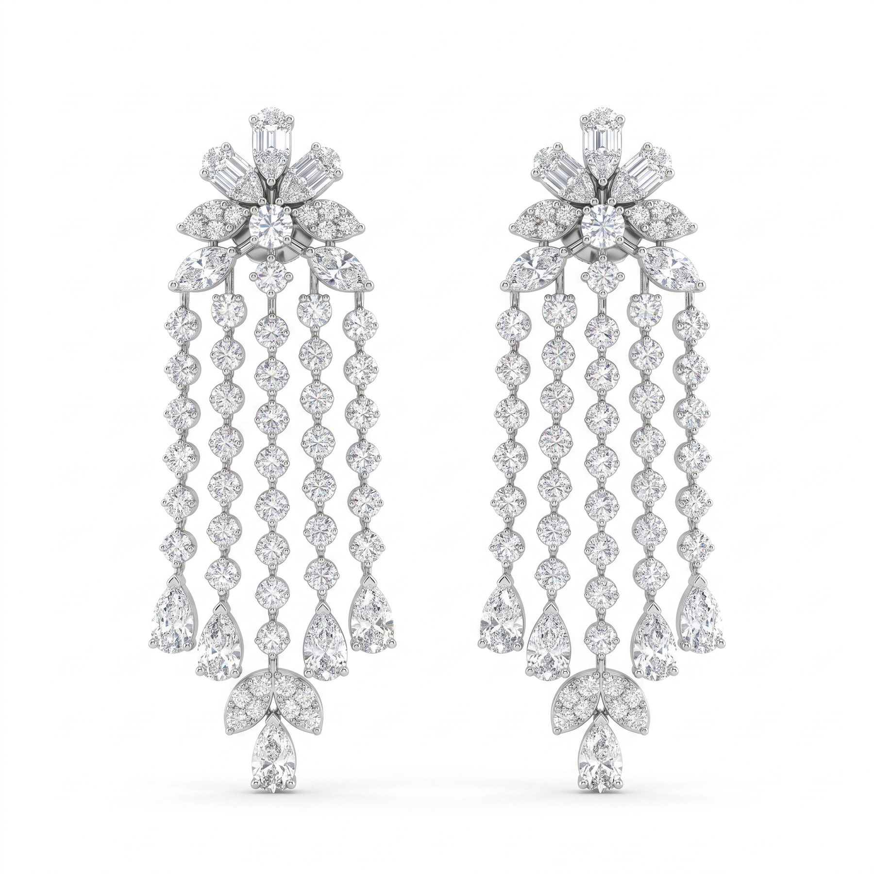 Natural Diamond Chandelier Earrings | 3.64 CT Natural Diamonds | 18K White Gold | Saleh Sallom Jewelry
