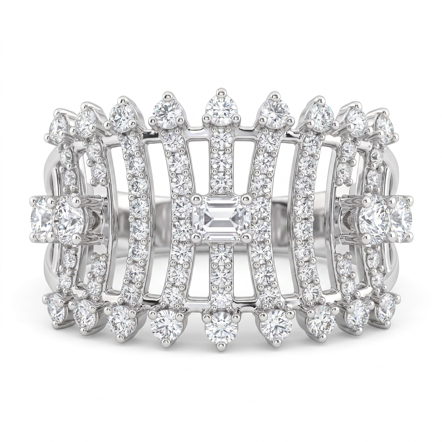 Natural Diamond Statement Ring | 0.48 CT Natural Diamonds | 18K White Gold | Saleh Sallom Jewelry