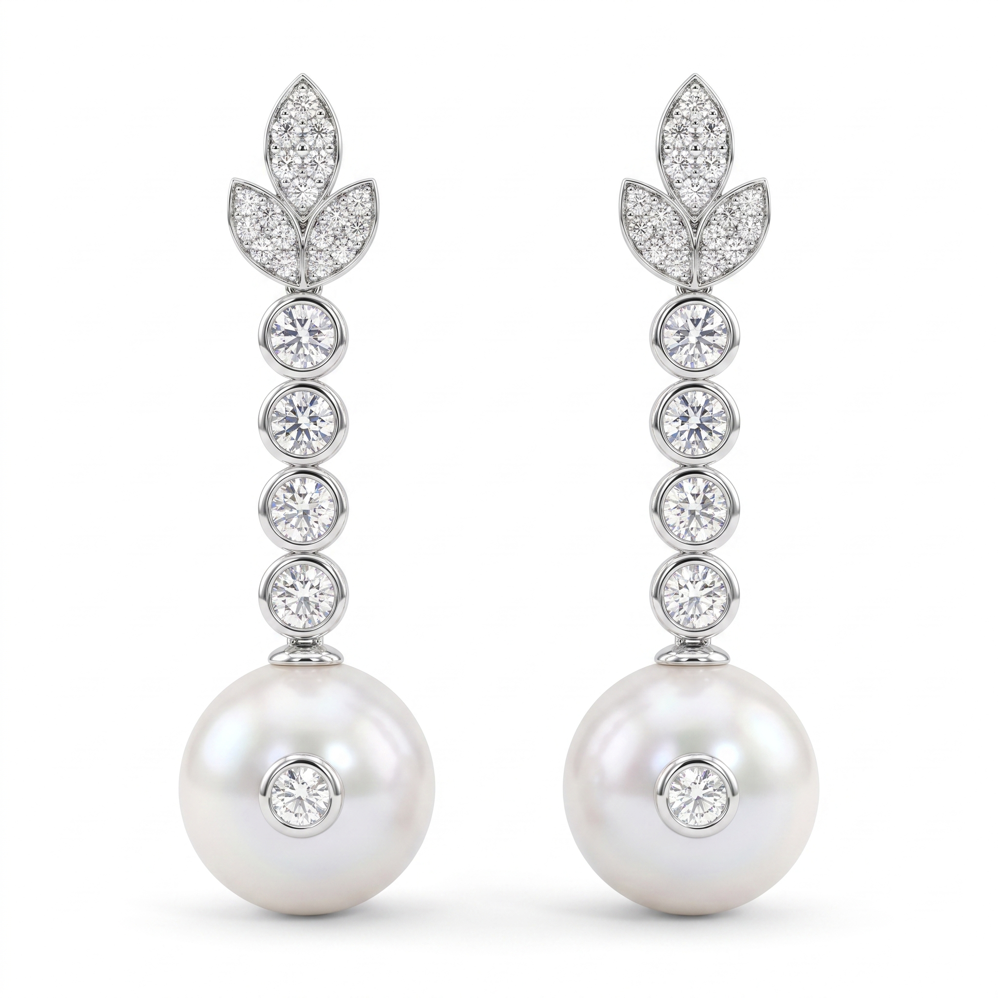 Natural Pearl & Diamond Drop Earrings | 0.38 CT Natural Diamonds | 18K White Gold | Saleh Sallom Jewelry Main image