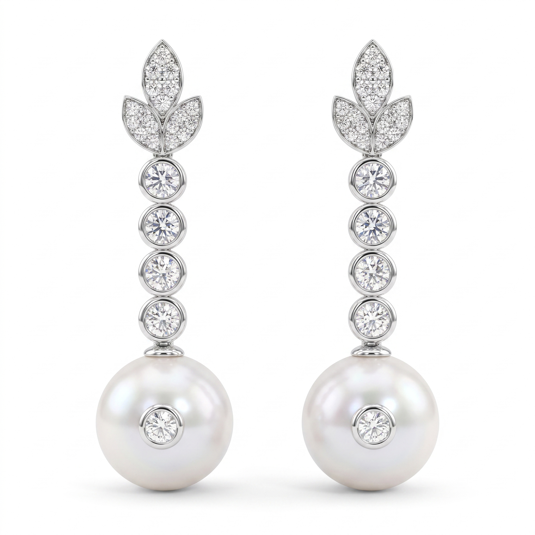 Natural Pearl & Diamond Drop Earrings | 0.38 CT Natural Diamonds | 18K White Gold | Saleh Sallom Jewelry