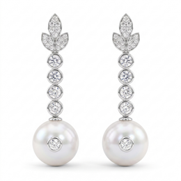 Natural Pearl & Diamond Drop Earrings | 0.38 CT Natural Diamonds | 18K White Gold | Saleh Sallom Jewelry