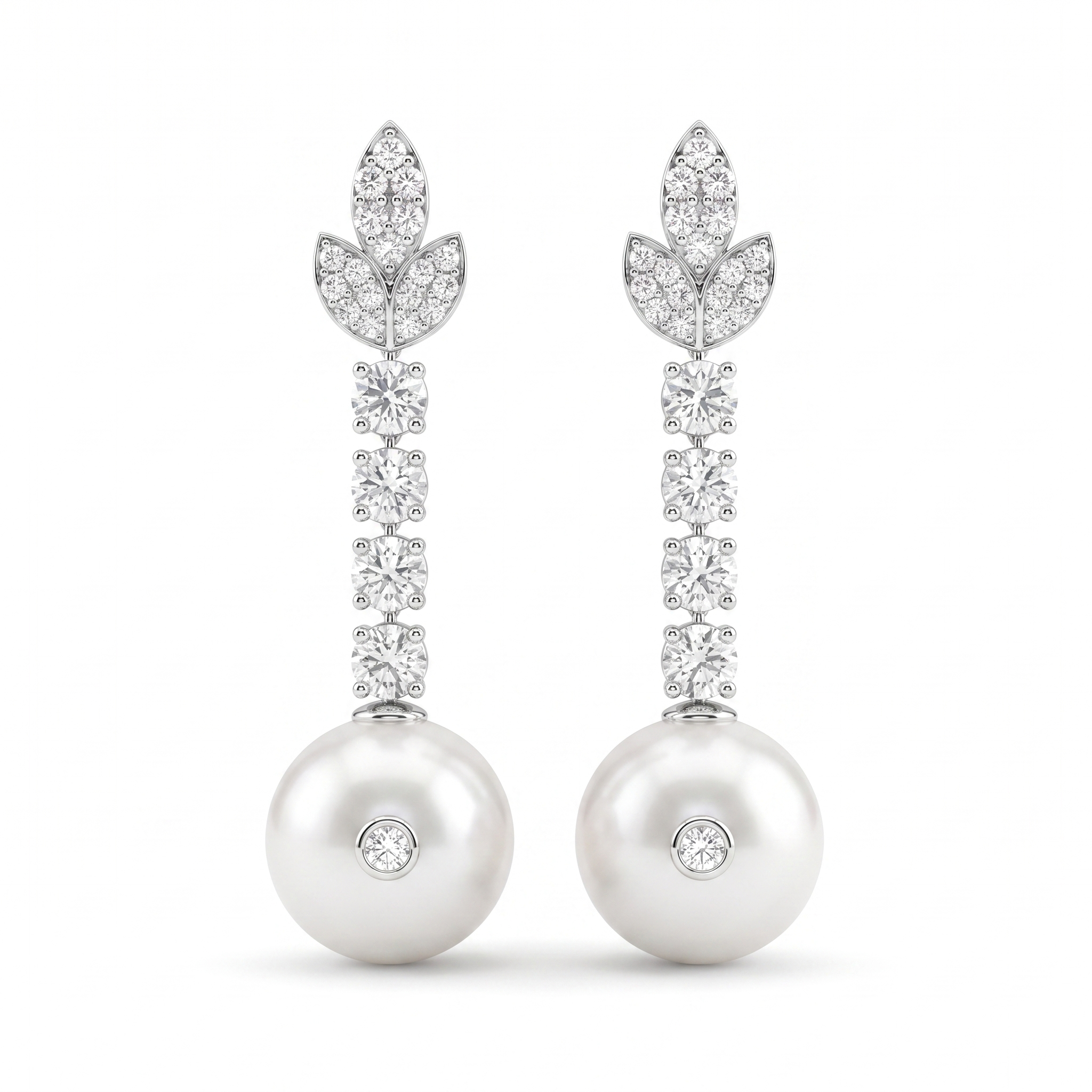 Natural Pearl & Diamond Drop Earrings | 0.38 CT Natural Diamonds | 18K White Gold | Saleh Sallom Jewelry Secondary image