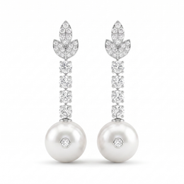 Natural Pearl & Diamond Drop Earrings | 0.38 CT Natural Diamonds | 18K White Gold | Saleh Sallom Jewelry