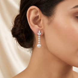 Natural Pearl & Diamond Drop Earrings | 0.38 CT Natural Diamonds | 18K White Gold | Saleh Sallom Jewelry