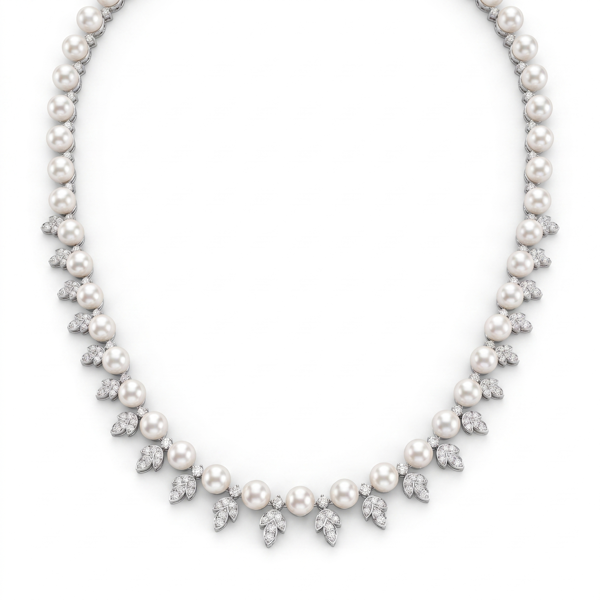 Natural Pearl & Diamond Luxury Necklace | 3.60 CT Natural Diamonds | 18K White Gold | Saleh Sallom Jewelry Main image