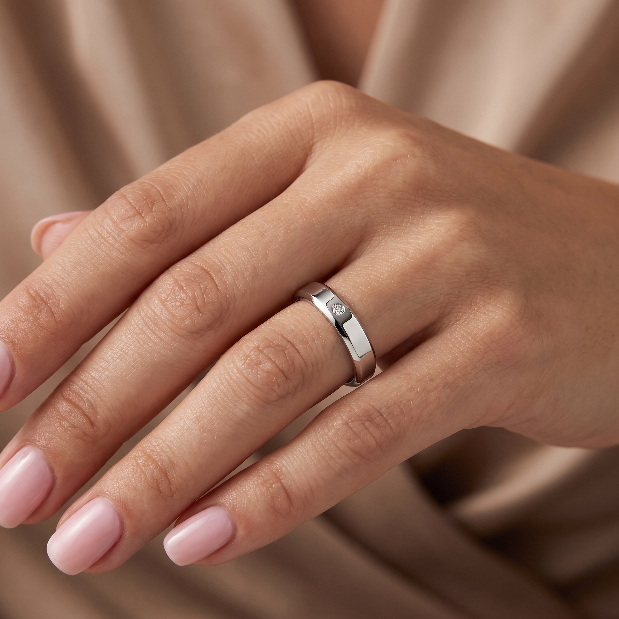 Natural Diamond Wedding Band Ring | 0.05 CT Natural Diamond | 18K White Gold | Saleh Sallom Jewelry Secondary image