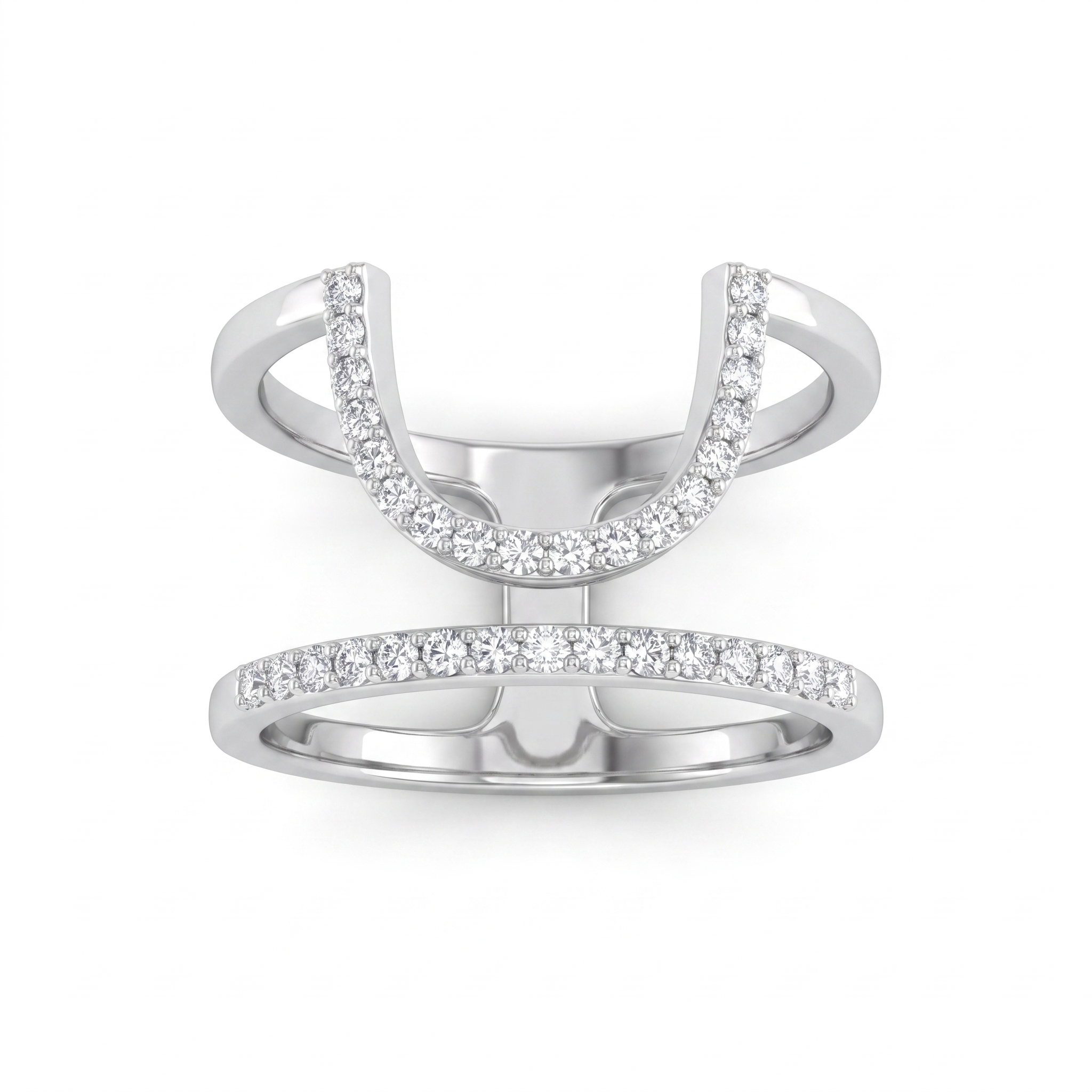 Natural Diamond Open Double Band Ring | 0.07 CT Natural Diamonds | 18K White Gold | Saleh Sallom Jewelry Main image