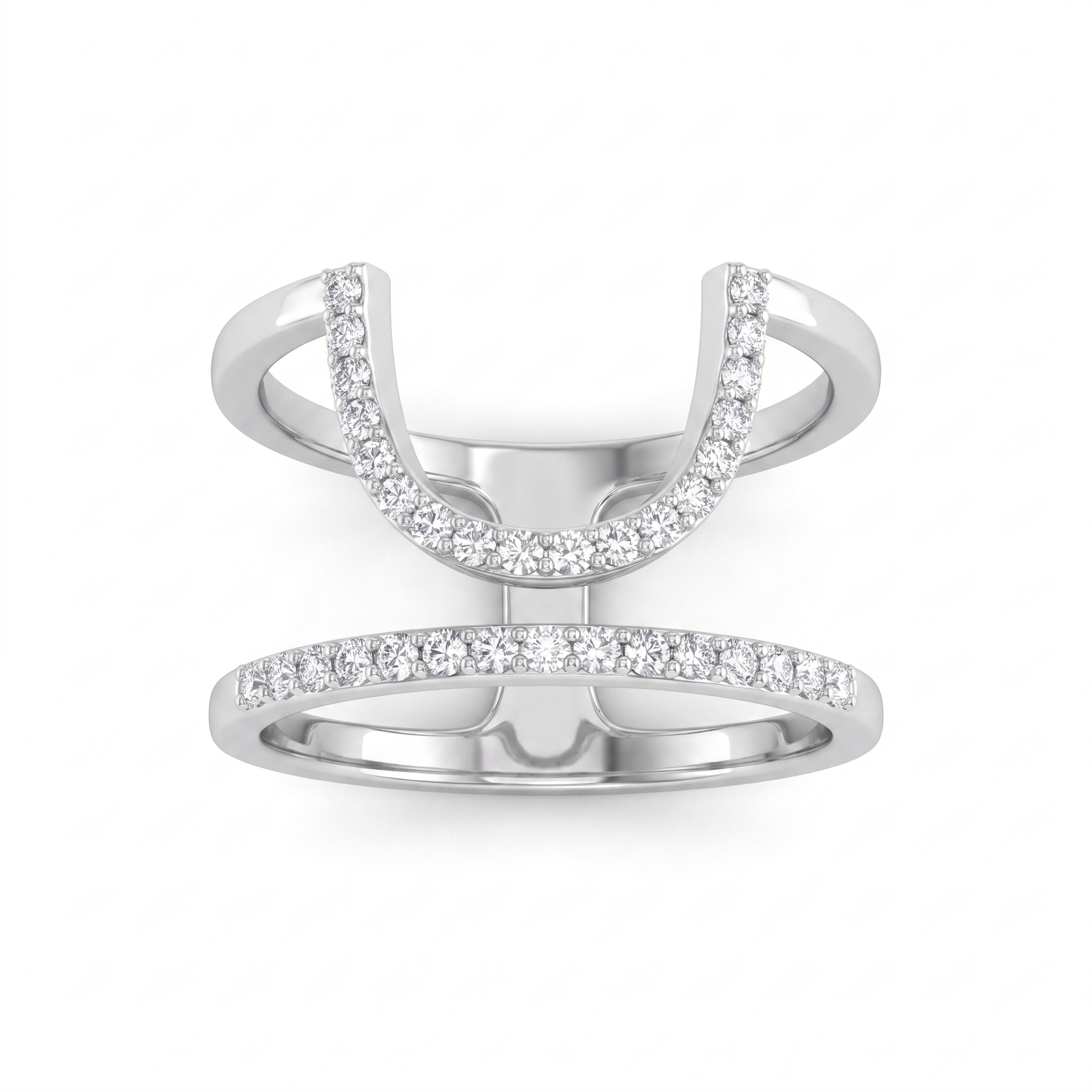 Natural Diamond Open Double Band Ring | 0.07 CT Natural Diamonds | 18K White Gold | Saleh Sallom Jewelry
