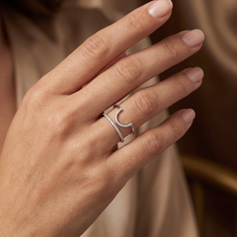 Natural Diamond Open Double Band Ring | 0.07 CT Natural Diamonds | 18K White Gold | Saleh Sallom Jewelry