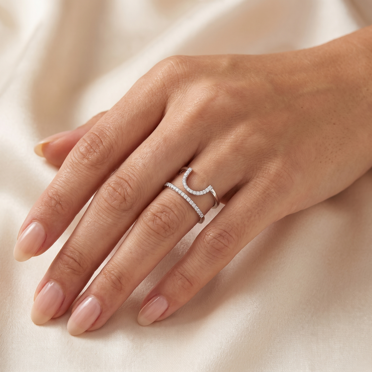 Natural Diamond Open Double Band Ring | 0.07 CT Natural Diamonds | 18K White Gold | Saleh Sallom Jewelry