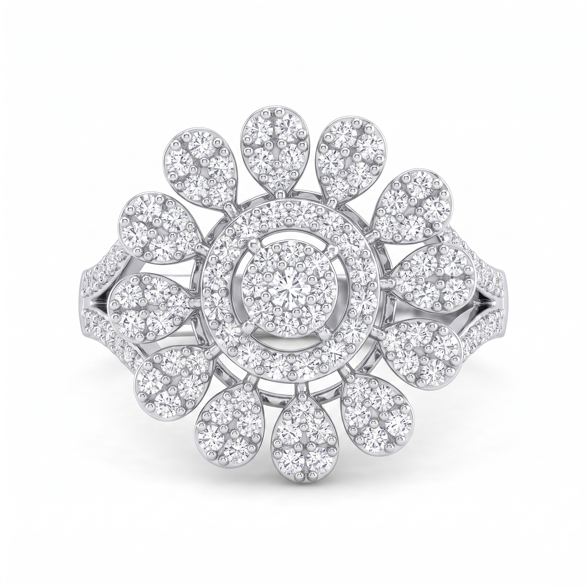 Natural Diamond Floral Halo Ring | 0.66 CT Natural Diamonds | 18K White Gold | Saleh Sallom Jewelry Main image