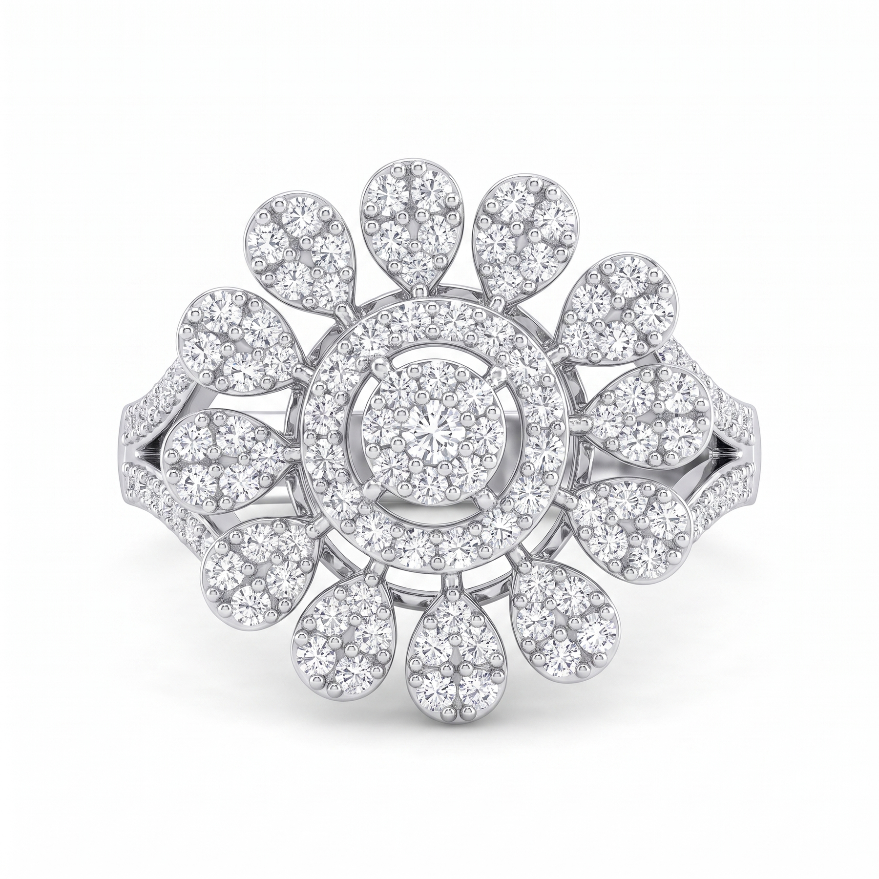 Natural Diamond Floral Halo Ring | 0.66 CT Natural Diamonds | 18K White Gold | Saleh Sallom Jewelry