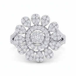 Natural Diamond Floral Halo Ring | 0.66 CT Natural Diamonds | 18K White Gold | Saleh Sallom Jewelry