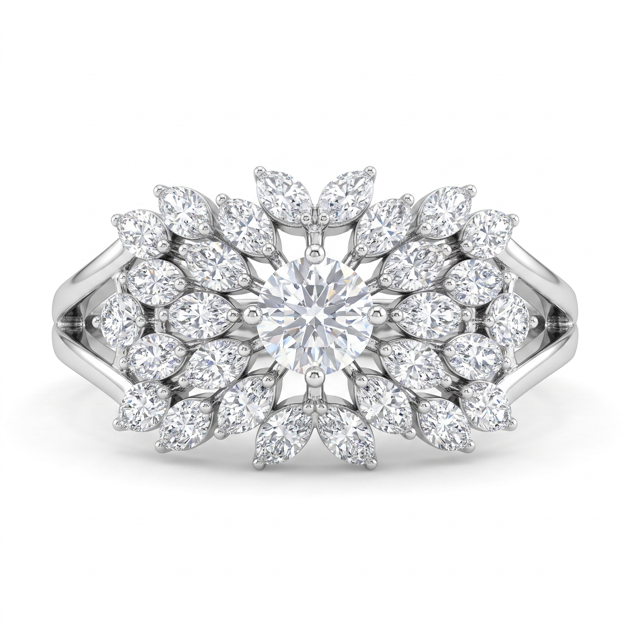 Natural Diamond Floral Marquise Ring | 0.56 CT Natural Diamonds | 18K White Gold | Saleh Sallom Jewelry Main image