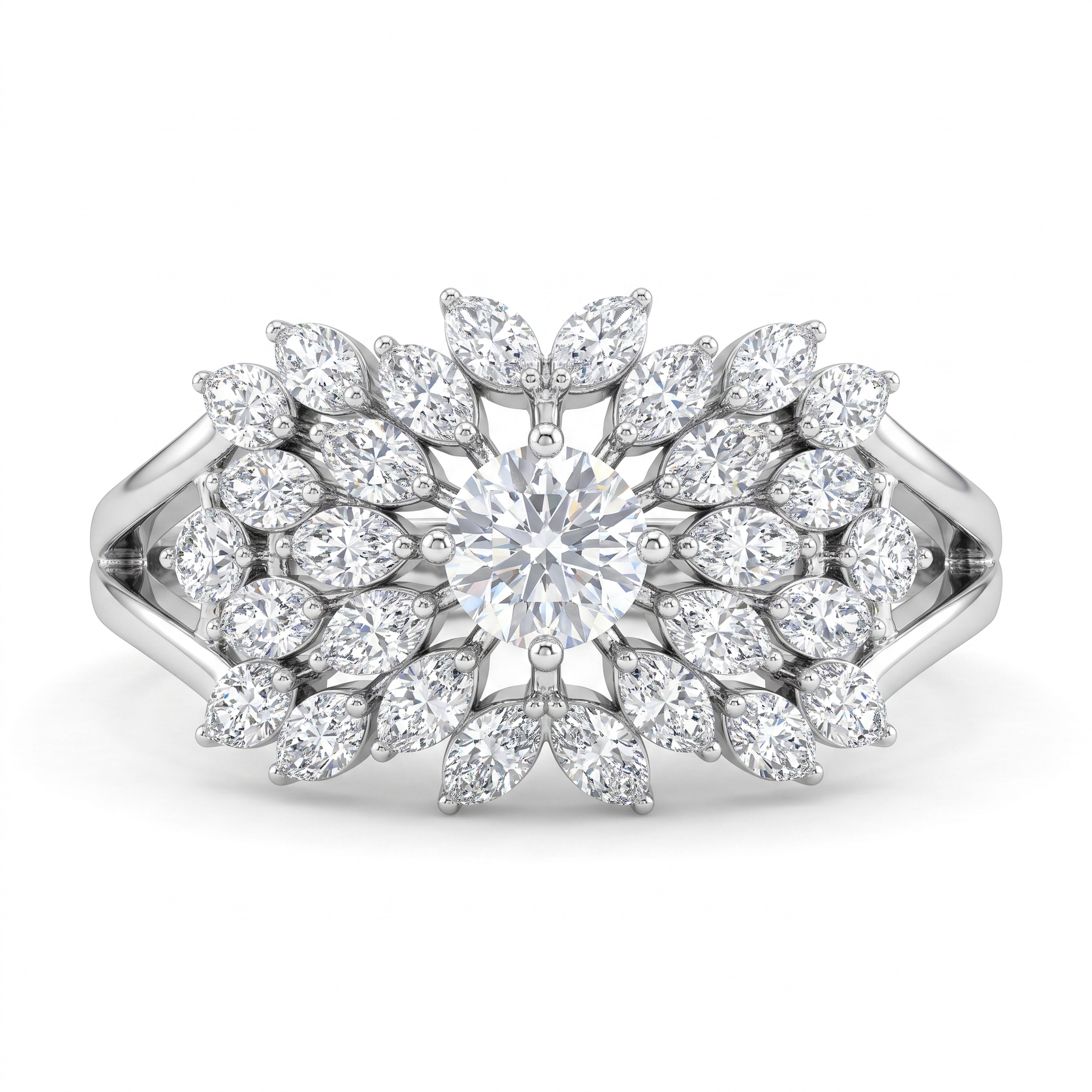 Natural Diamond Floral Marquise Ring | 0.56 CT Natural Diamonds | 18K White Gold | Saleh Sallom Jewelry