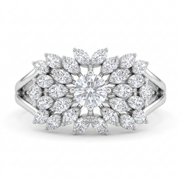 Natural Diamond Floral Marquise Ring | 0.56 CT Natural Diamonds | 18K White Gold | Saleh Sallom Jewelry