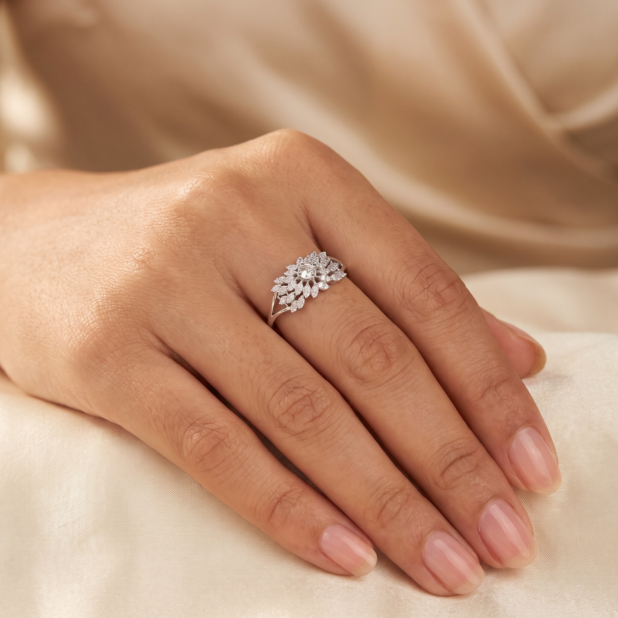 Natural Diamond Floral Marquise Ring | 0.56 CT Natural Diamonds | 18K White Gold | Saleh Sallom Jewelry Secondary image