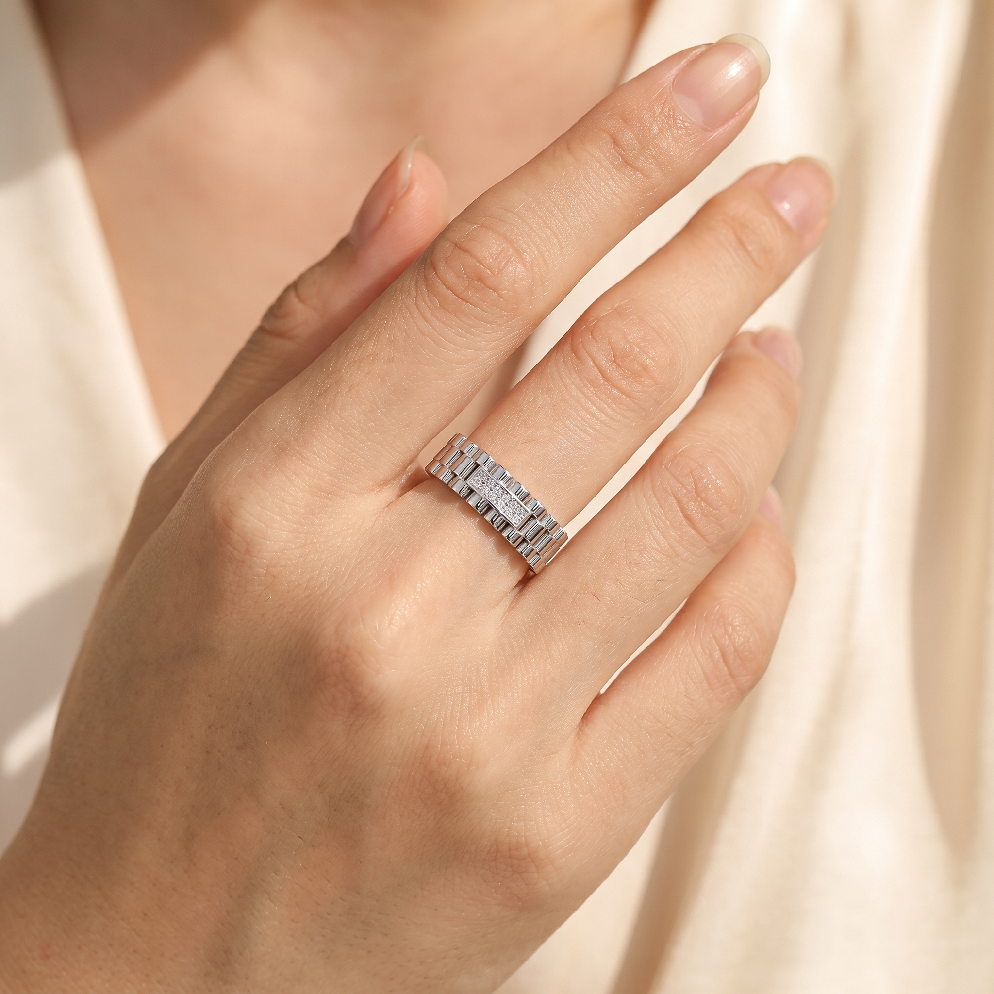 Natural Diamond Modern Band Ring | 0.06 CT Natural Diamonds | 18K White Gold | Saleh Sallom Jewelry Secondary image