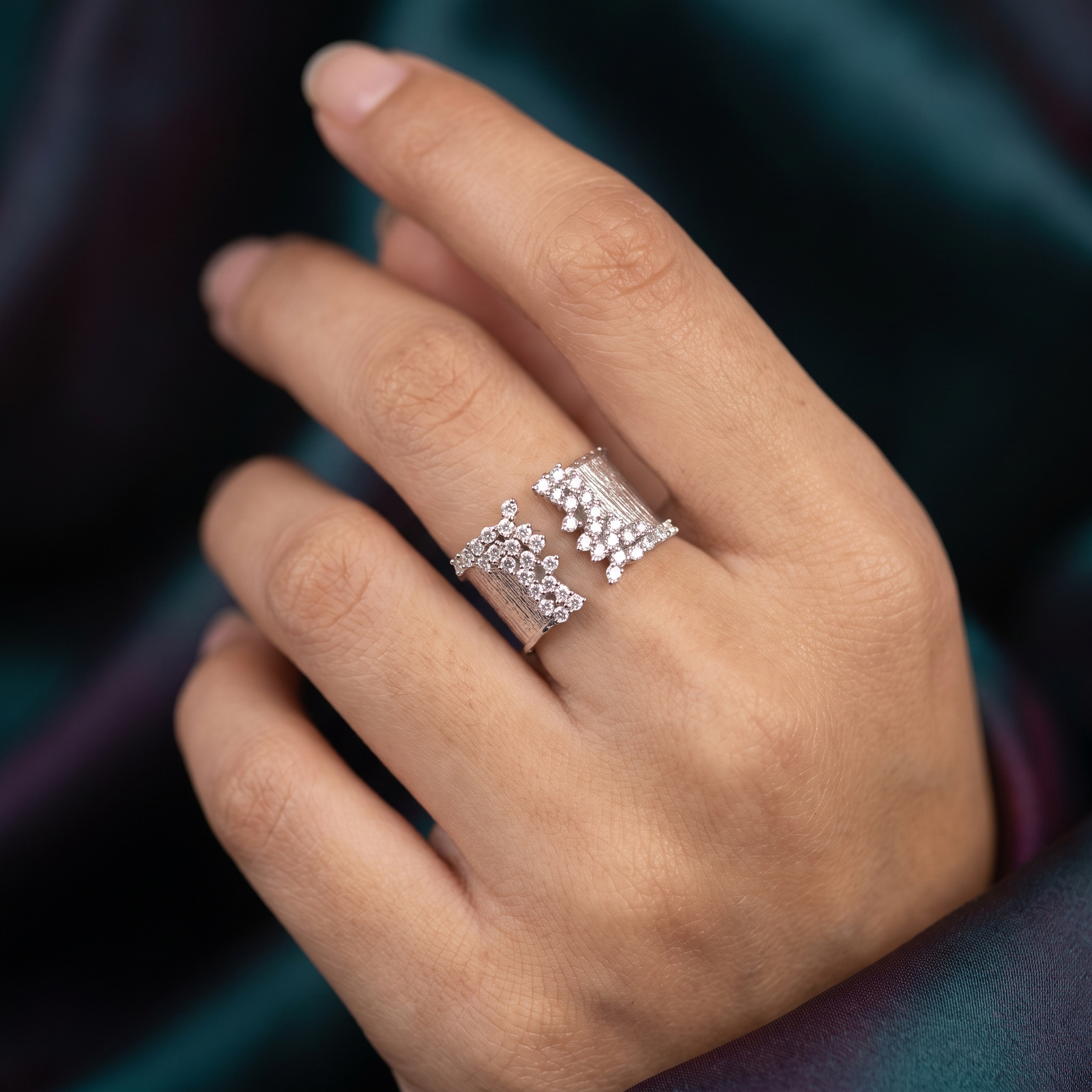 Natural Diamond Open Statement Ring | 0.63 CT Natural Diamonds | 18K White Gold | Saleh Sallom Jewelry