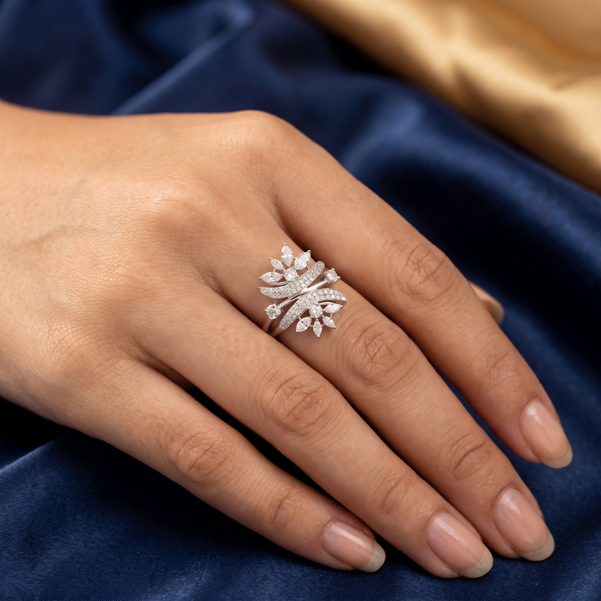 Natural Diamond Floral Statement Ring | 2.00 CT Natural Diamonds | 18K White Gold | Saleh Sallom Jewelry Secondary image