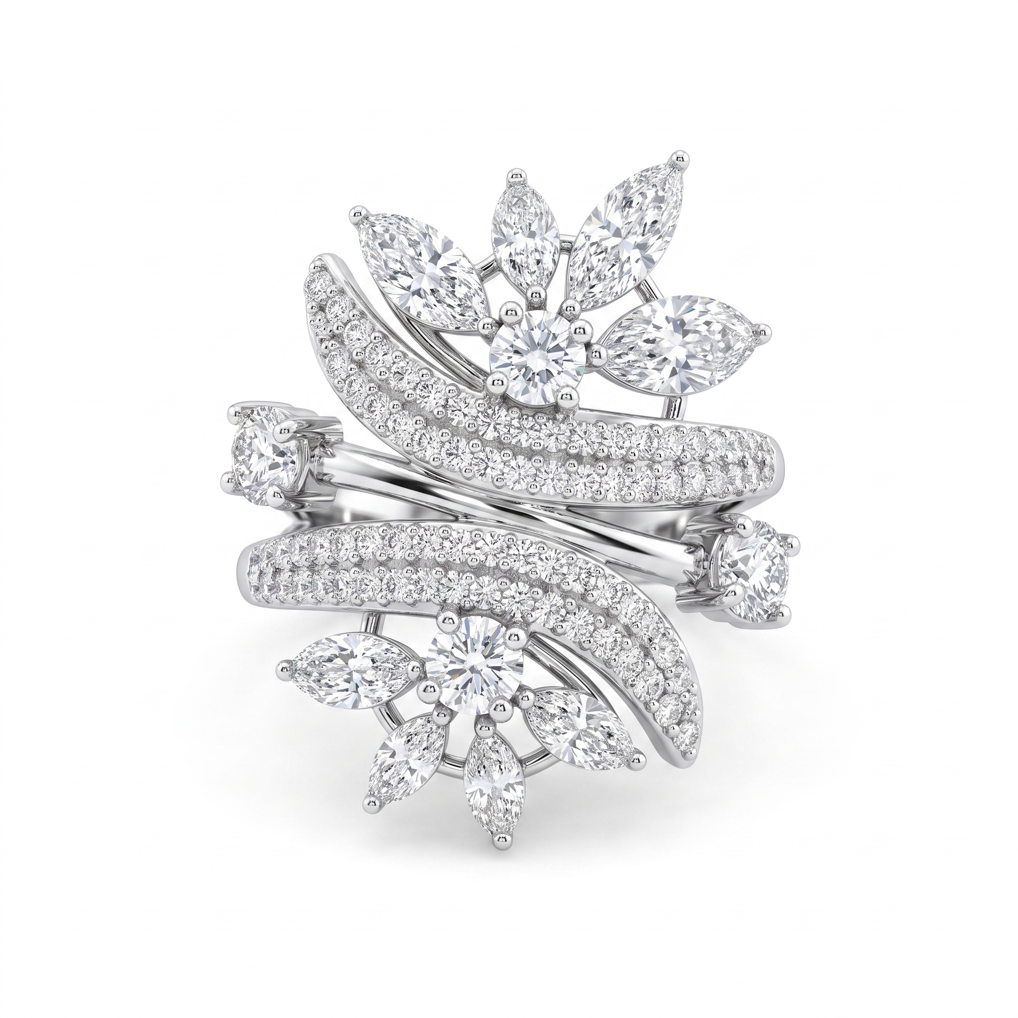 Natural Diamond Floral Statement Ring | 2.00 CT Natural Diamonds | 18K White Gold | Saleh Sallom Jewelry Main image