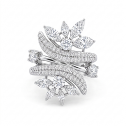 Natural Diamond Floral Statement Ring | 2.00 CT Natural Diamonds | 18K White Gold | Saleh Sallom Jewelry