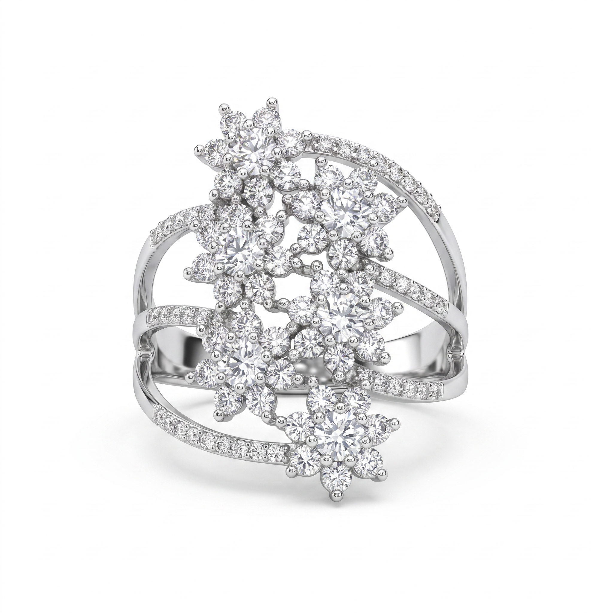 Natural Diamond Floral Cluster Statement Ring | 0.13 CT Natural Diamonds | 18K White Gold | Saleh Sallom Jewelry Main image