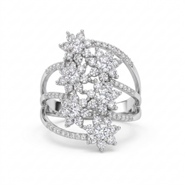 Natural Diamond Floral Cluster Statement Ring | 0.13 CT Natural Diamonds | 18K White Gold | Saleh Sallom Jewelry