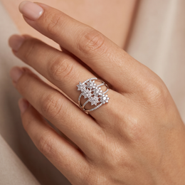 Natural Diamond Floral Cluster Statement Ring | 0.13 CT Natural Diamonds | 18K White Gold | Saleh Sallom Jewelry