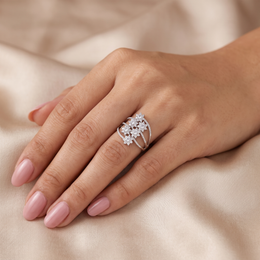 Natural Diamond Floral Cluster Statement Ring | 0.13 CT Natural Diamonds | 18K White Gold | Saleh Sallom Jewelry