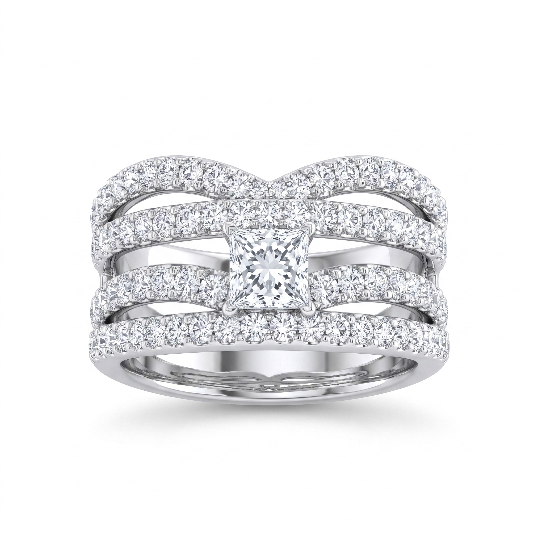 Natural Princess Cut Diamond Multi-Band Ring | 1.39 CT Natural Diamonds | 18K White Gold | Saleh Sallom Jewelry Main image