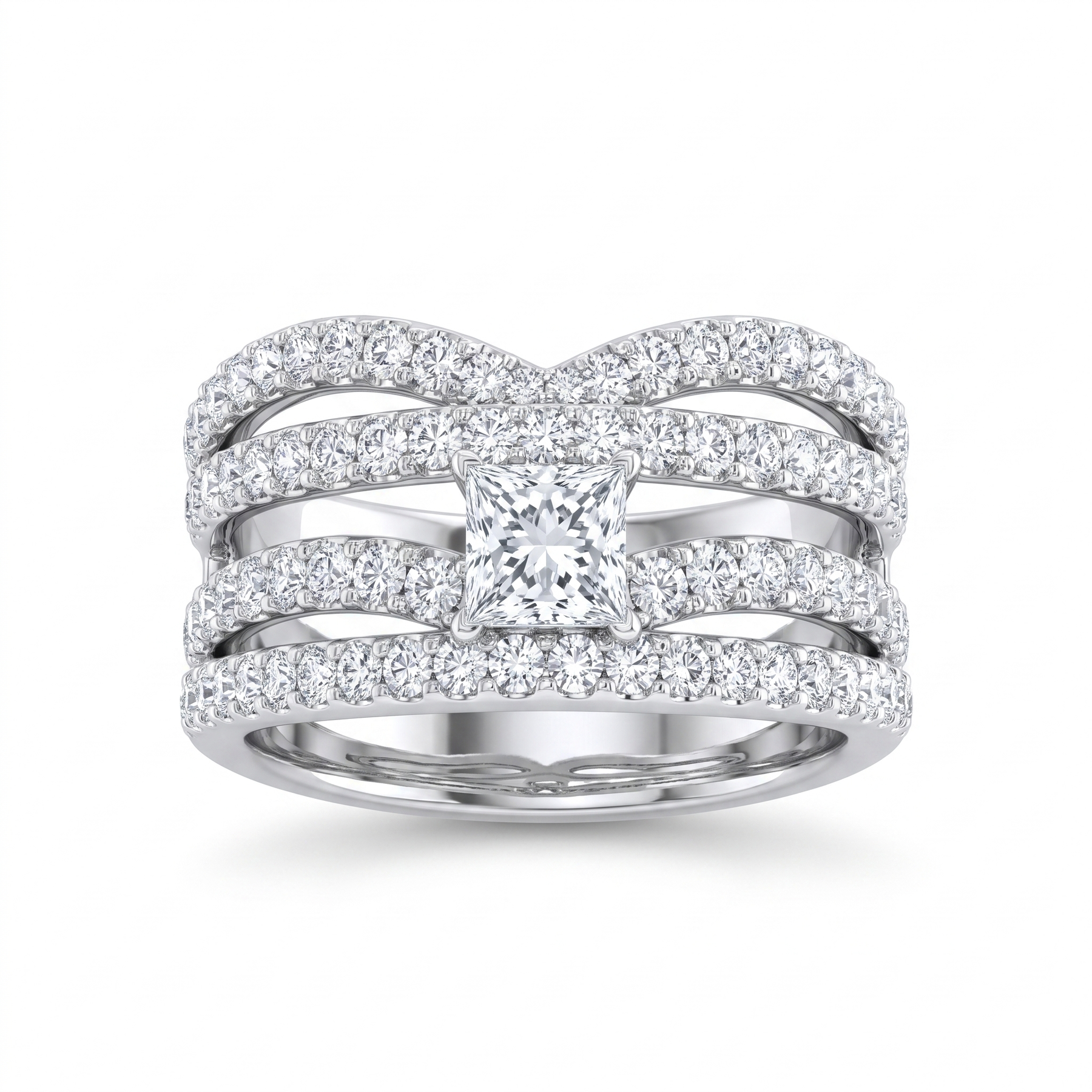 Natural Princess Cut Diamond Multi-Band Ring | 1.39 CT Natural Diamonds | 18K White Gold | Saleh Sallom Jewelry