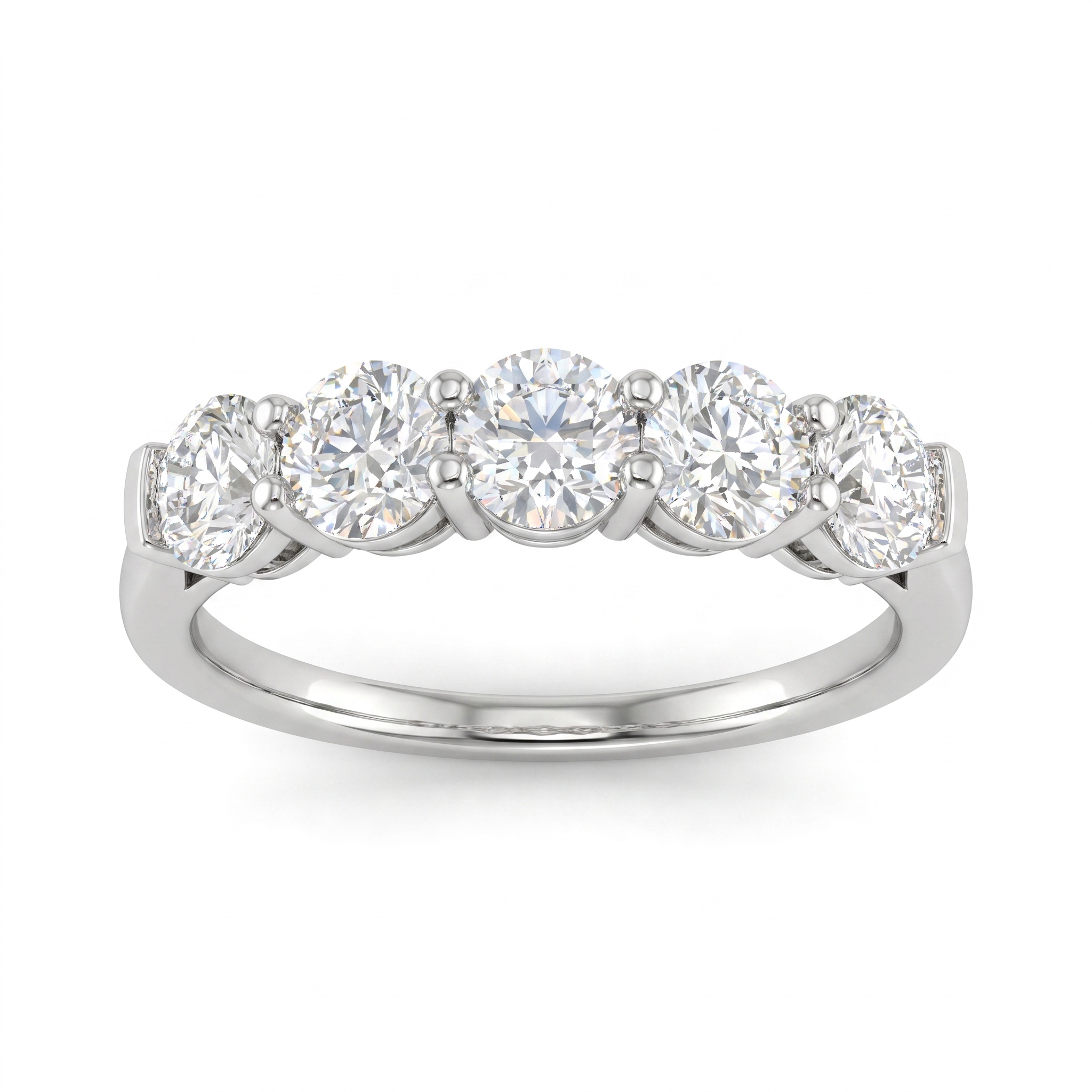 Natural Five Stone Diamond Ring | 1.51 CT Natural Round Brilliant Diamonds | 18K White Gold | Saleh Sallom Jewelry Main image