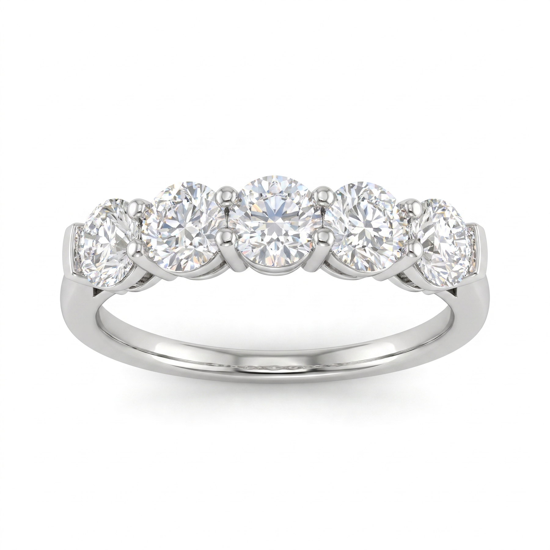Natural Five Stone Diamond Ring | 1.51 CT Natural Round Brilliant Diamonds | 18K White Gold | Saleh Sallom Jewelry