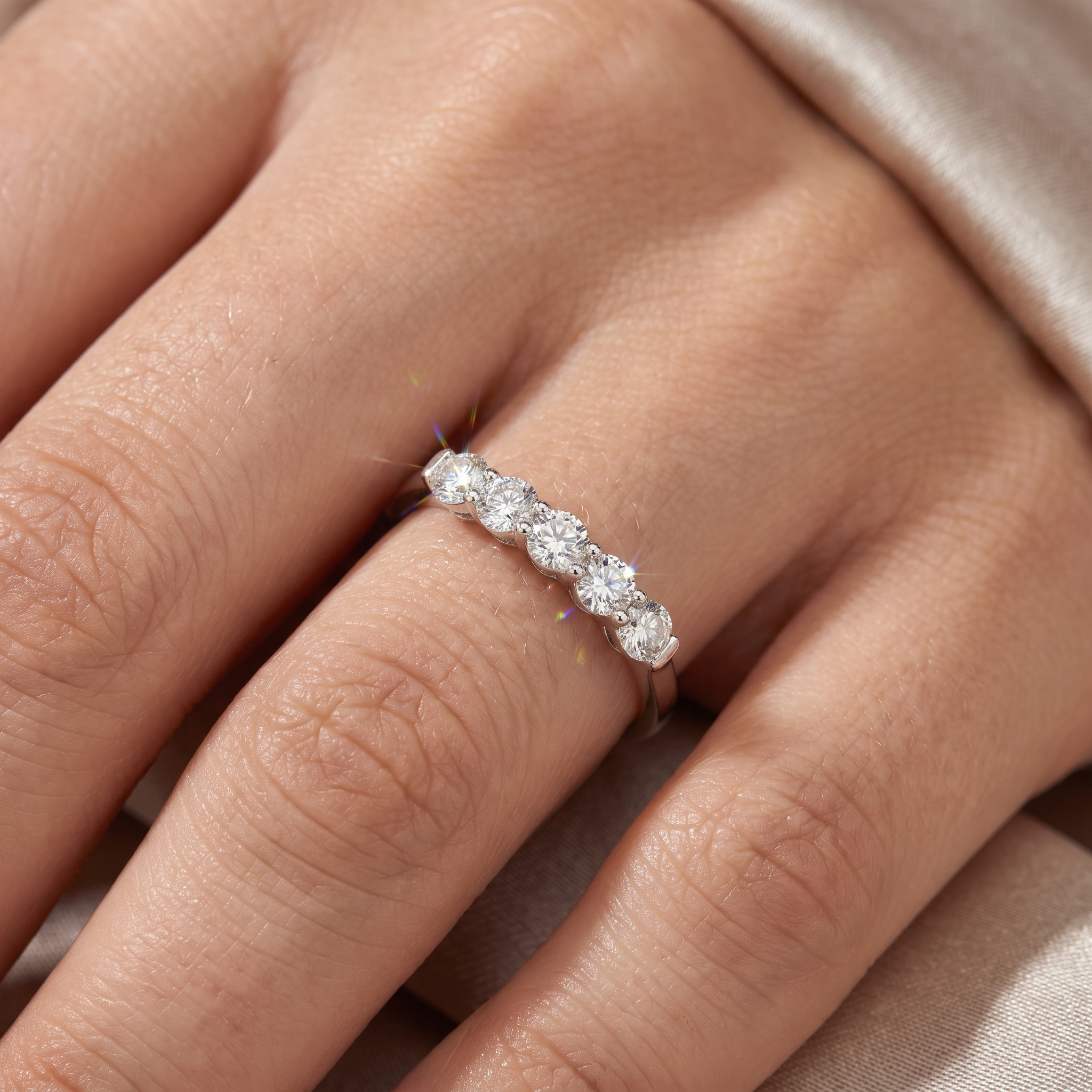 Natural Five Stone Diamond Ring | 1.51 CT Natural Round Brilliant Diamonds | 18K White Gold | Saleh Sallom Jewelry Secondary image