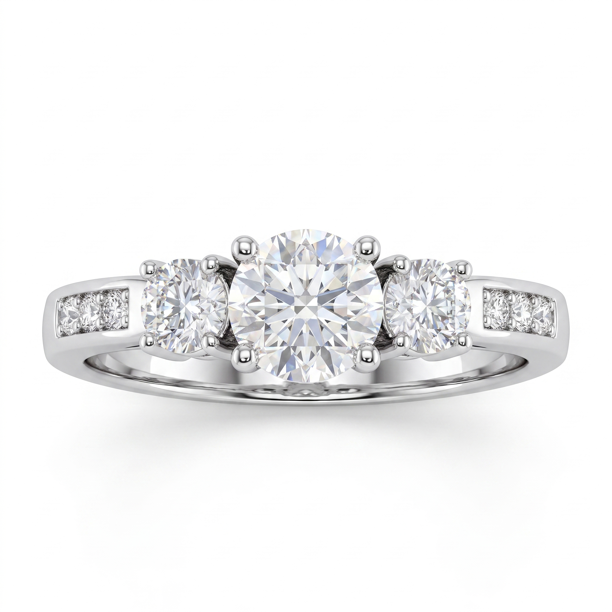 Natural Three Stone Diamond Ring | 0.71 CT Natural Round Brilliant Diamonds | 18K White Gold | Saleh Sallom Jewelry Main image