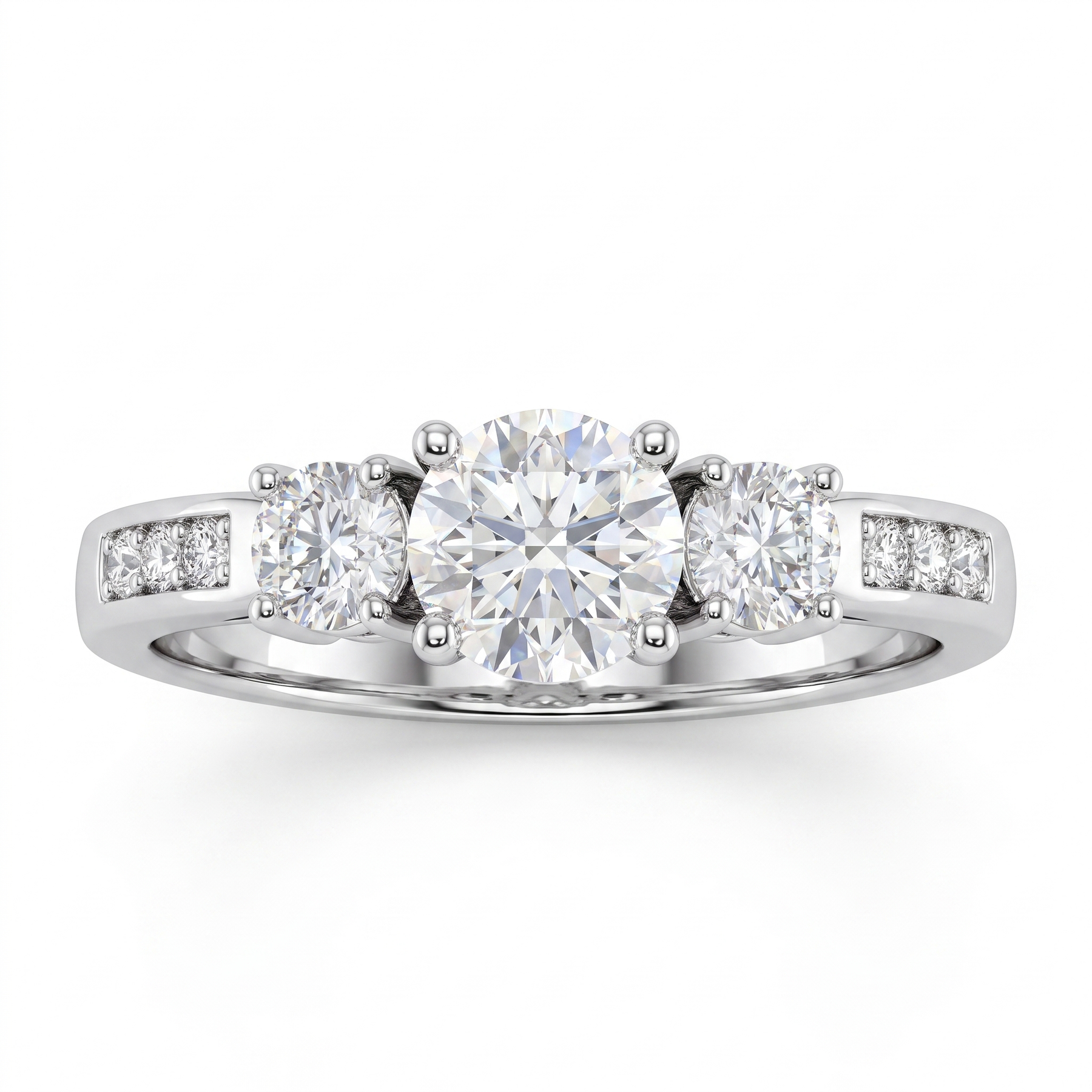 Natural Three Stone Diamond Ring | 0.71 CT Natural Round Brilliant Diamonds | 18K White Gold | Saleh Sallom Jewelry