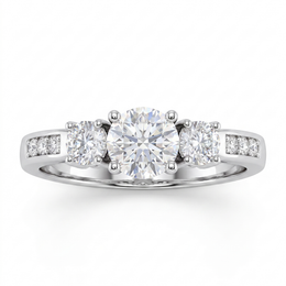 Natural Three Stone Diamond Ring | 0.71 CT Natural Round Brilliant Diamonds | 18K White Gold | Saleh Sallom Jewelry